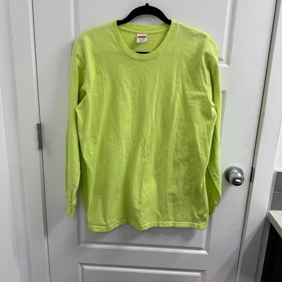 Supreme 100% Cotton Neon Green Long Sleeve Shirt Size Medium - Picture 1 of 3